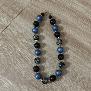 Elegant Blue and Black Beaded Necklace